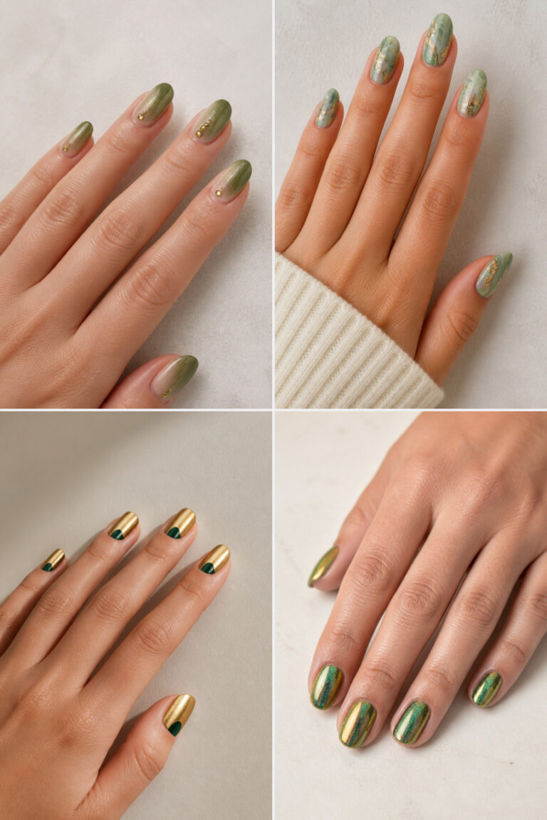 15 Green and Gold Christmas Nail Designs for an Elegant Holiday Manicure