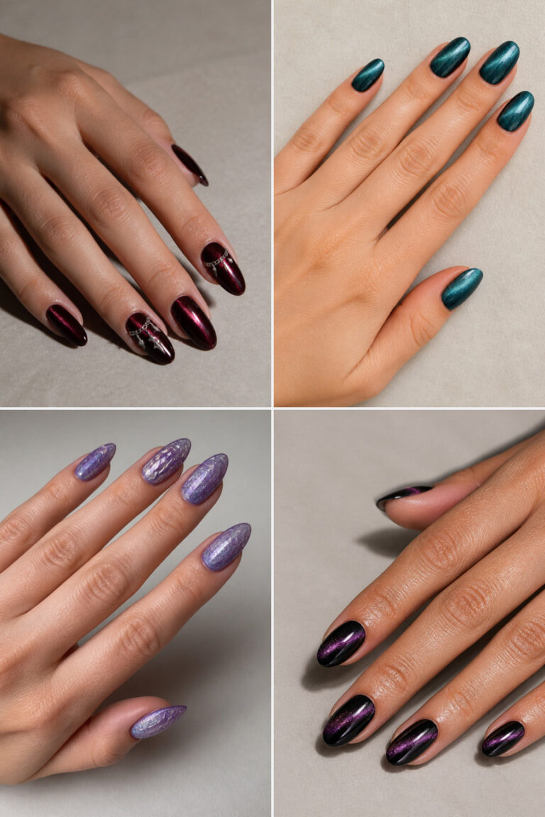 15 Halloween Cat Eye Nail Designs for a Dark, Shimmery Look