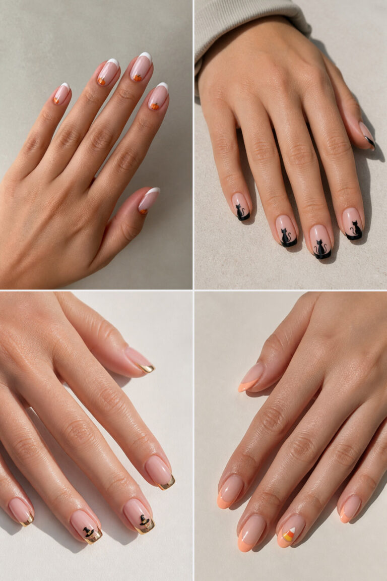 15 October French Tip Nail Designs With Subtle Halloween Details