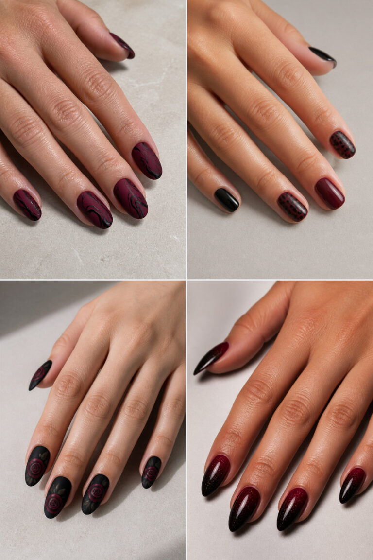 15 October Nail Designs in Black and Burgundy for a Dark Fall Look