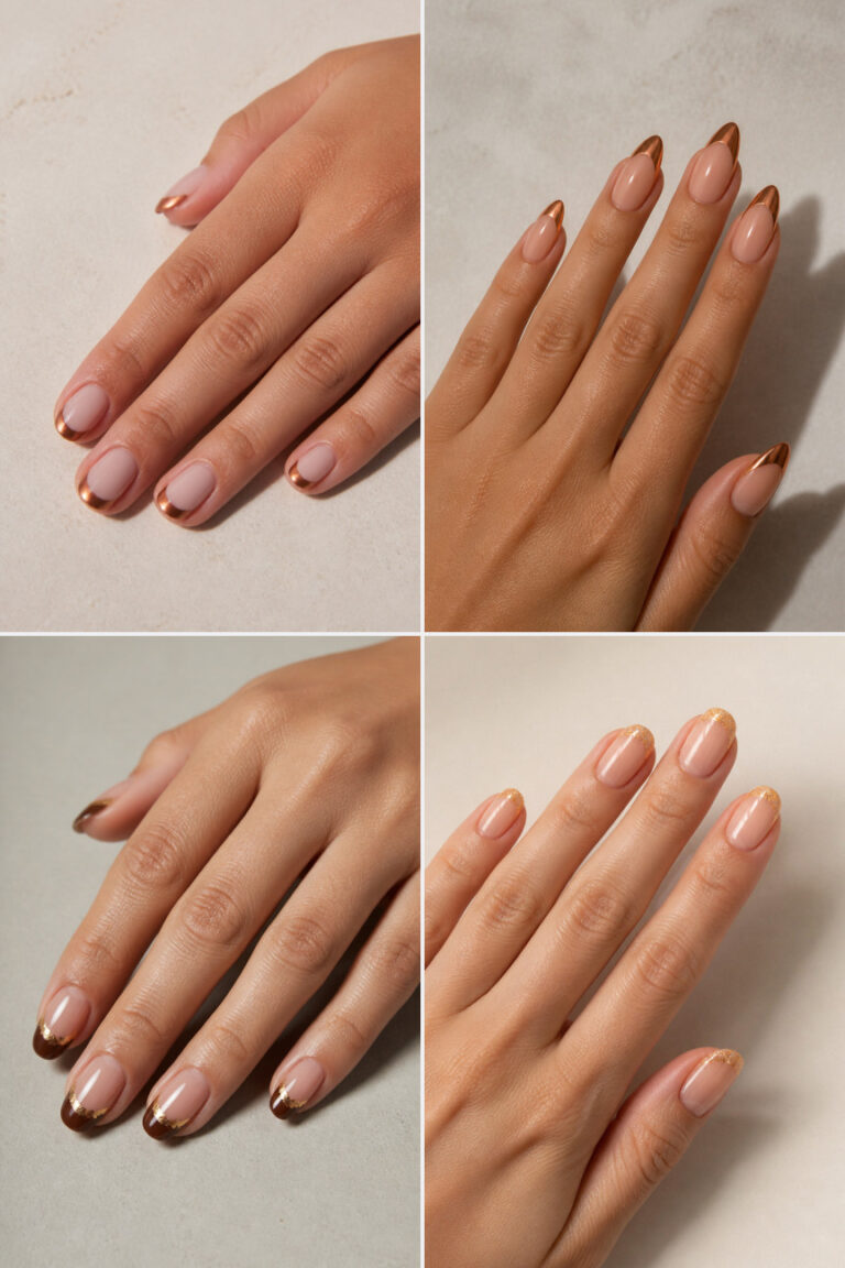 15 Thanksgiving French Tip Nail Designs With Caramel, Brown, and Gold