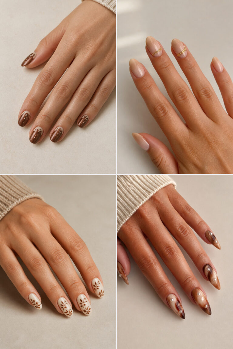 15 Thanksgiving Nail Designs With Brown and Cream for a Cozy Manicure