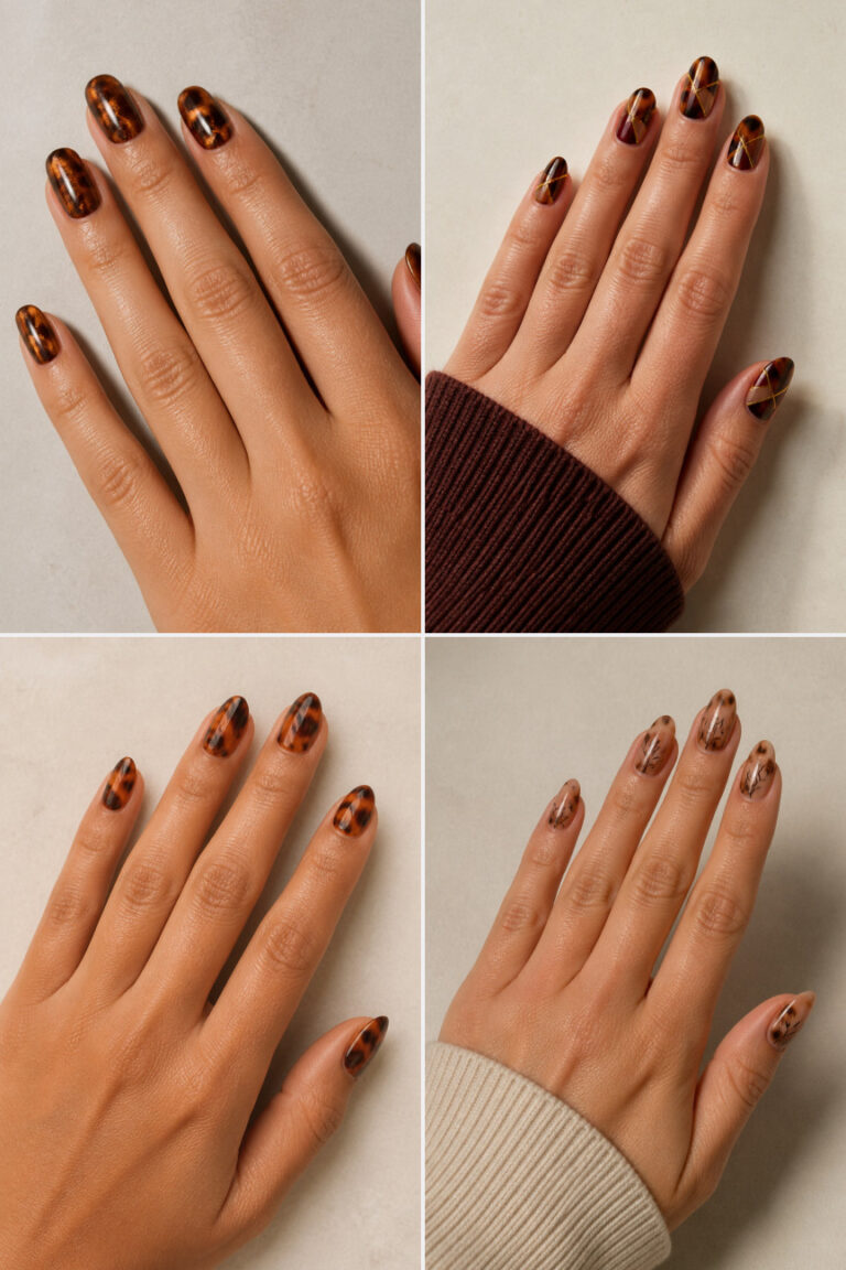 15 Thanksgiving Nail Designs With Tortoiseshell and Earthy Fall Colors