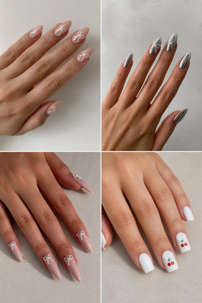 15 White Bow Nail Designs