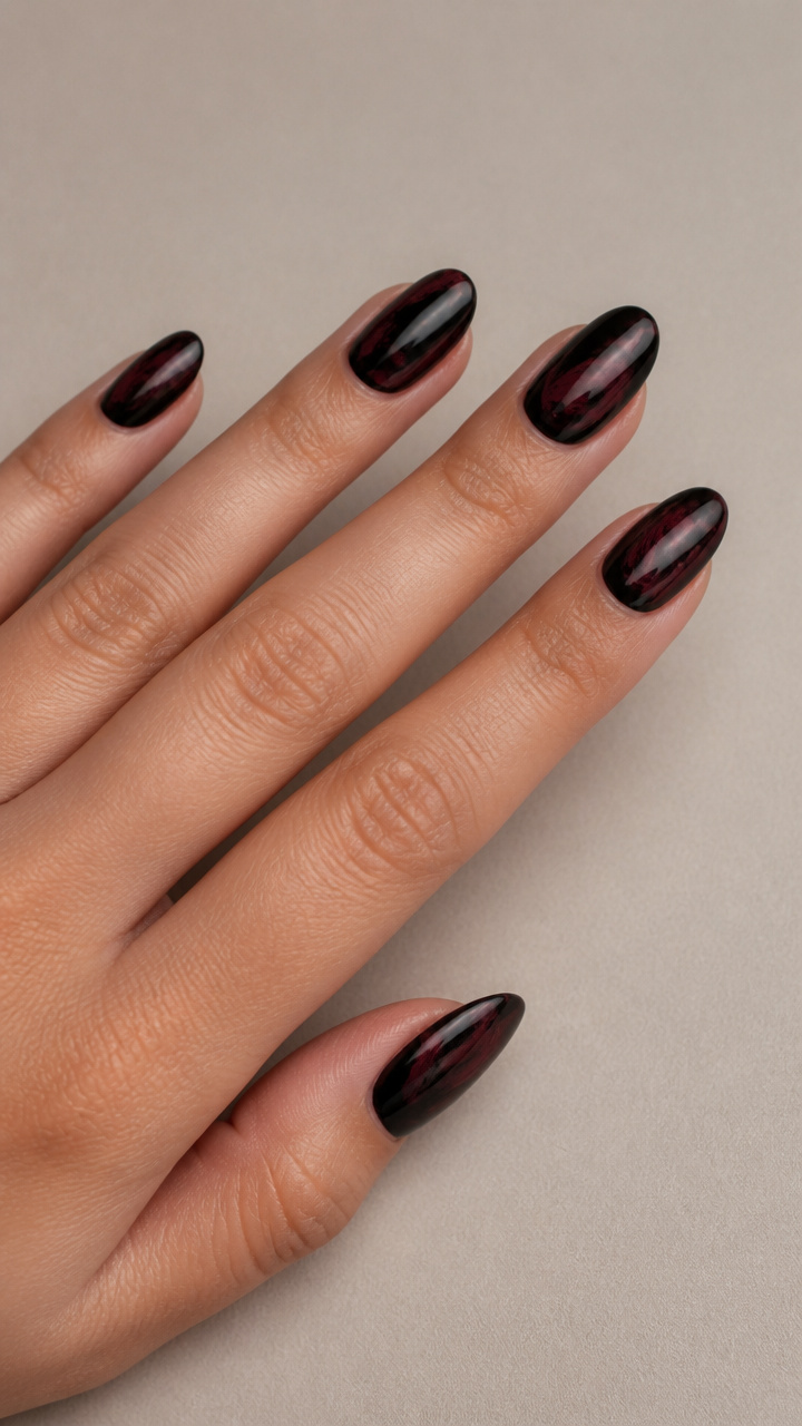 Abstract Burgundy Brushstrokes Over High-Gloss Black