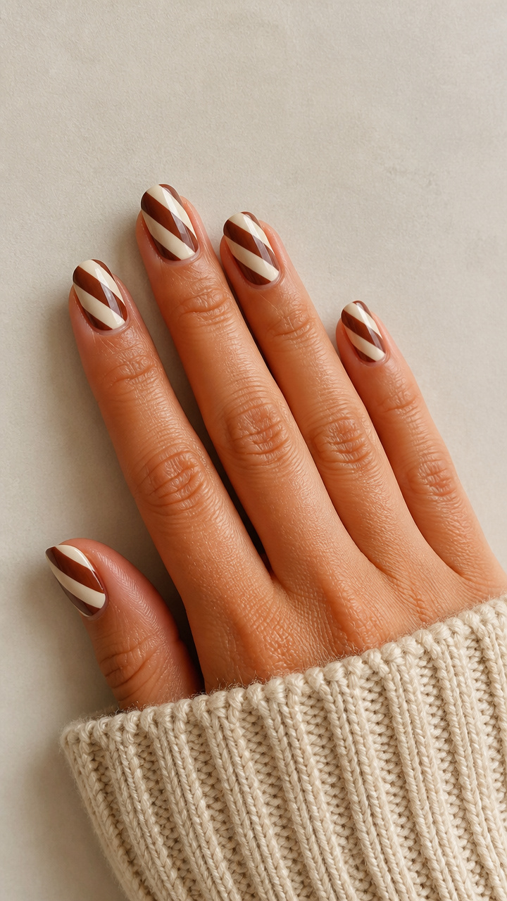 Acorn Brown and Cream Diagonal Stripes