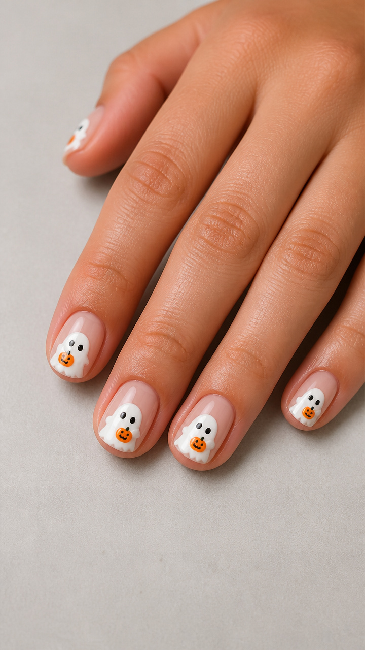 Adorable Ghosts Holding Miniature Orange Pumpkins