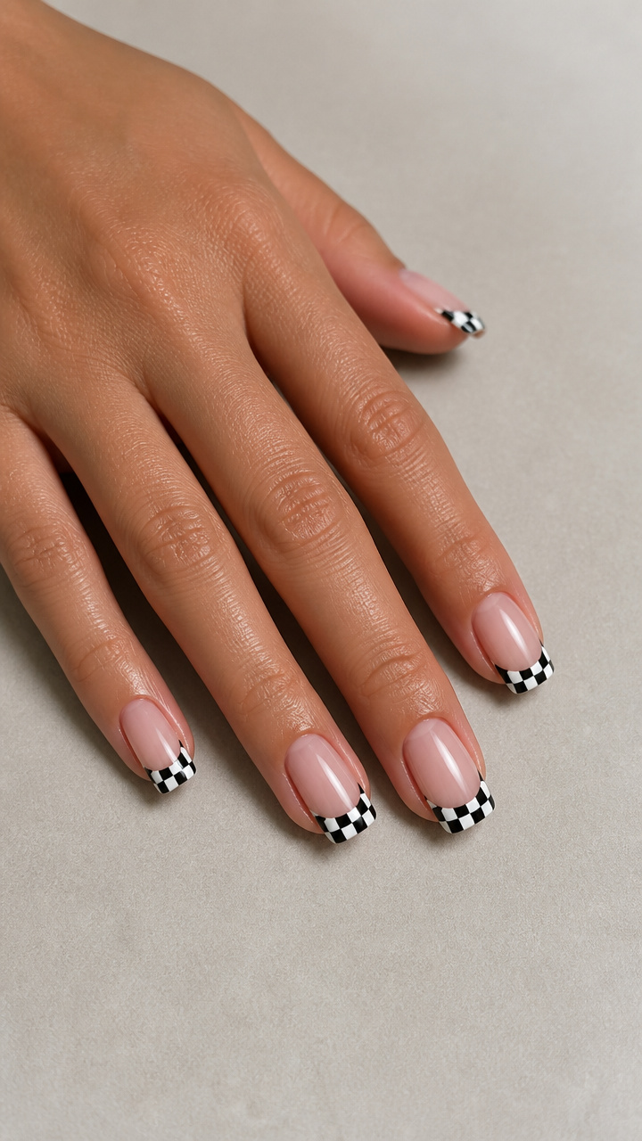 Black and White Checkerboard French Tips