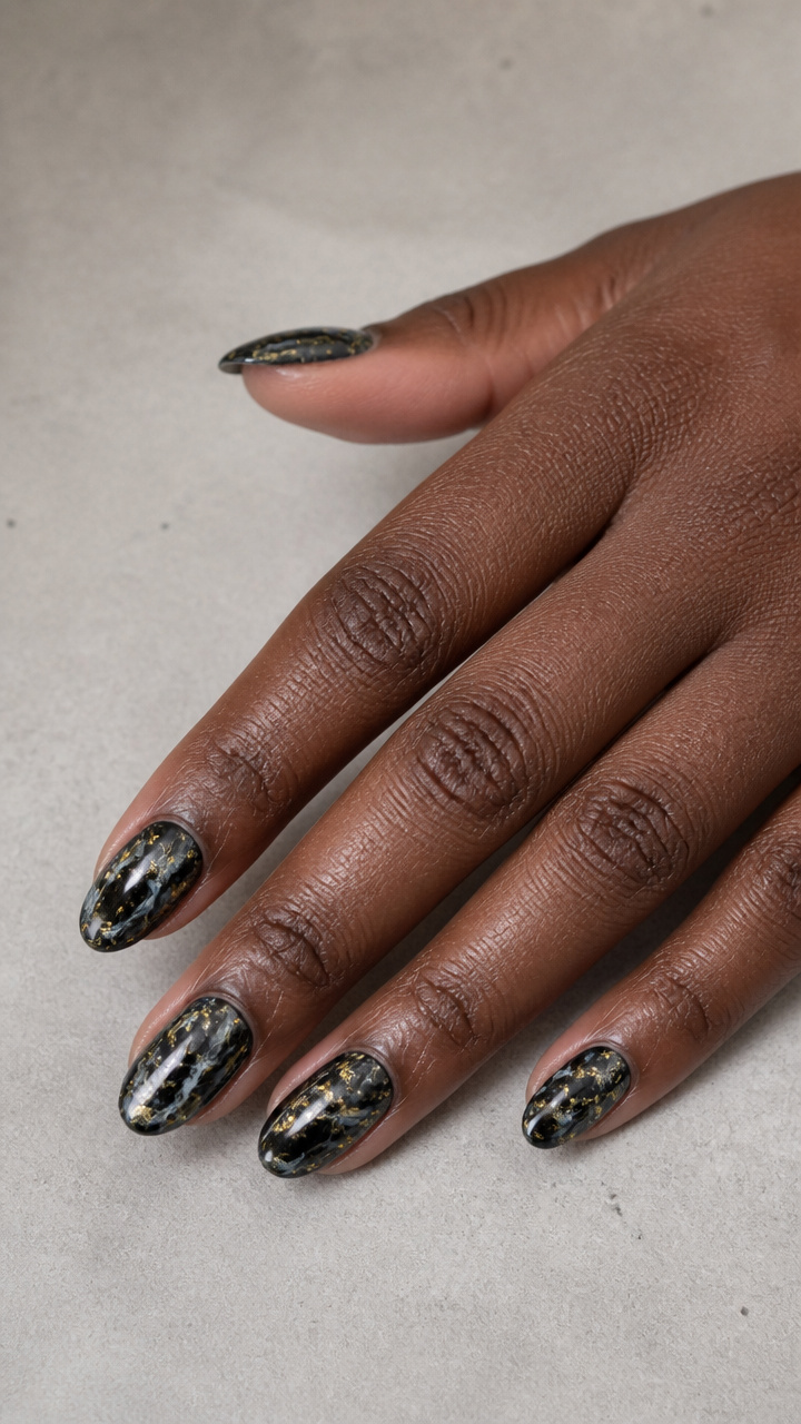 Black Marble Swirls with Gold Flecks