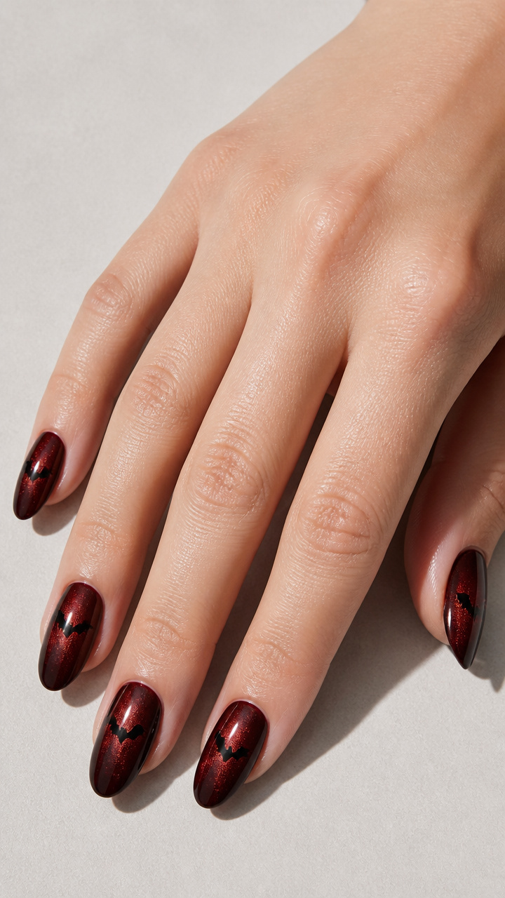 Blood Moon Burgundy with Black Bat Silhouette Stamps
