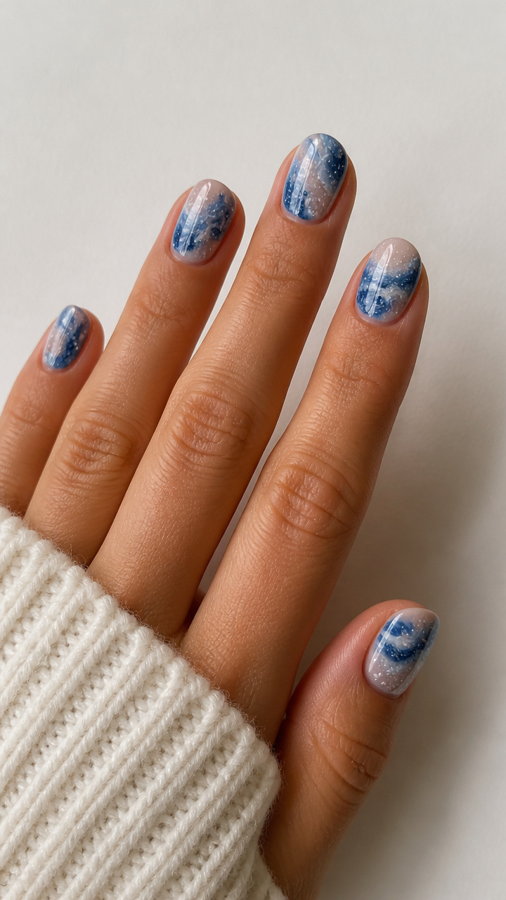 Blue Gel Swirls with White Speckles for a Snow Globe Effect