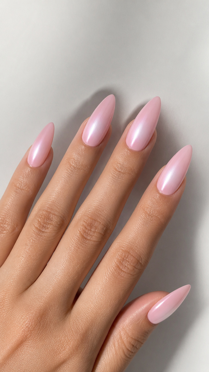 Blush Pink Aura on Stiletto Nails