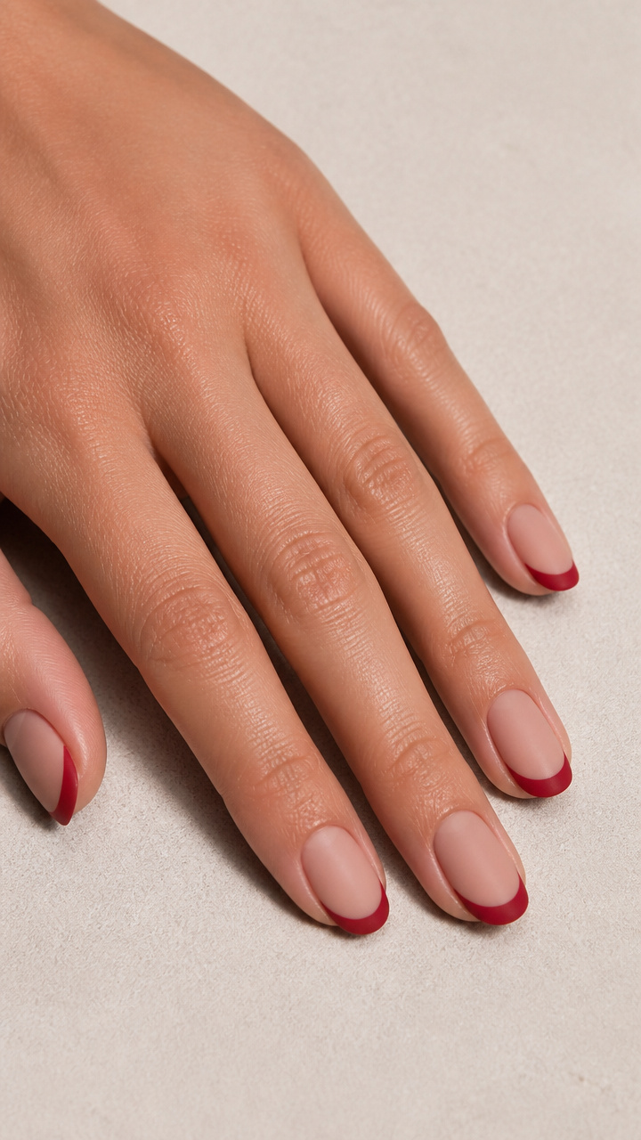 Bold Ruby Red French Tips with Matte Top Coat Finish