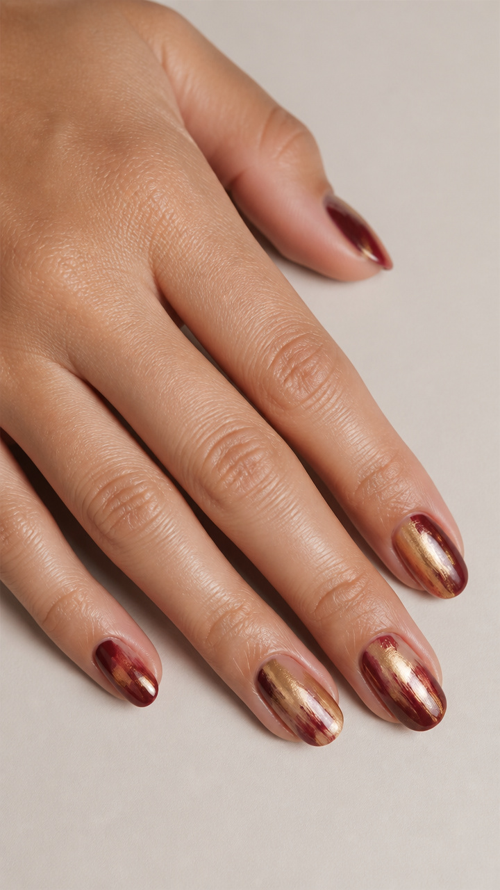 Burgundy and Gold Abstract Brushstrokes