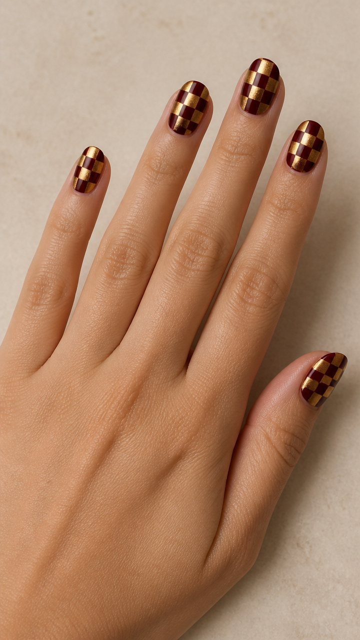Burgundy and Gold Checkerboard Pattern