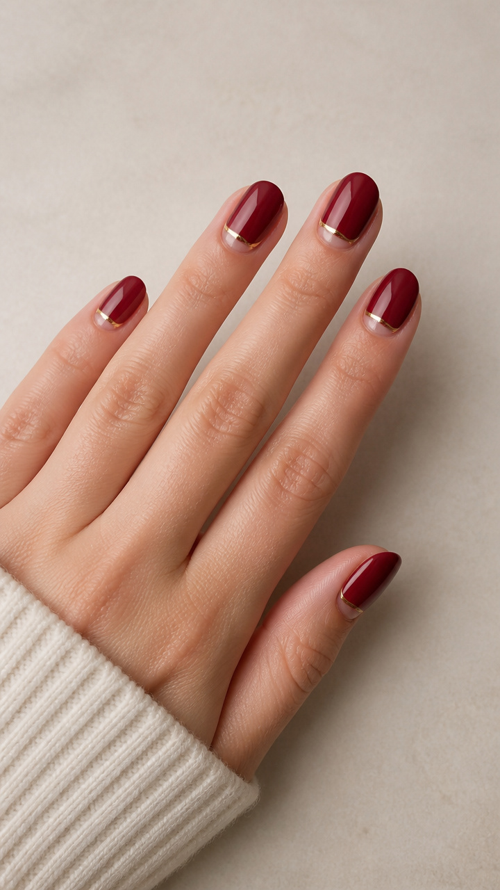 Burgundy Half-Moon Design with Gold Rim