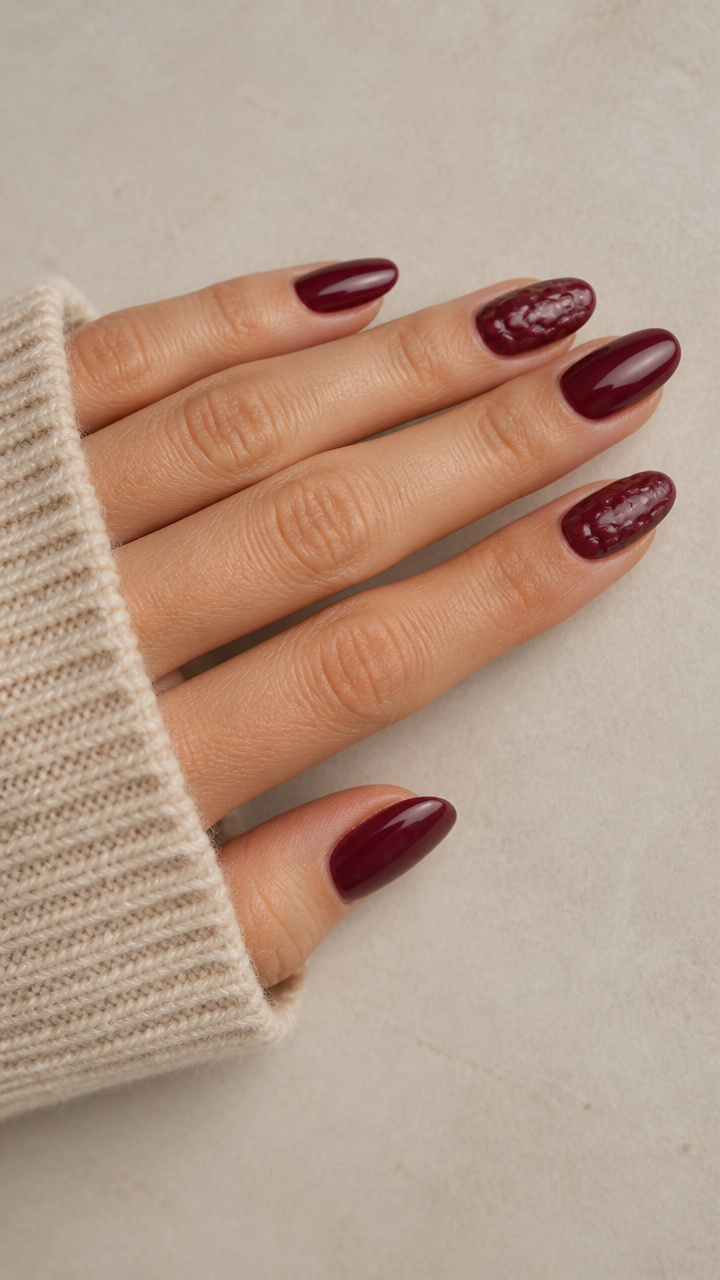 Burgundy Nails with Pinecone Textures