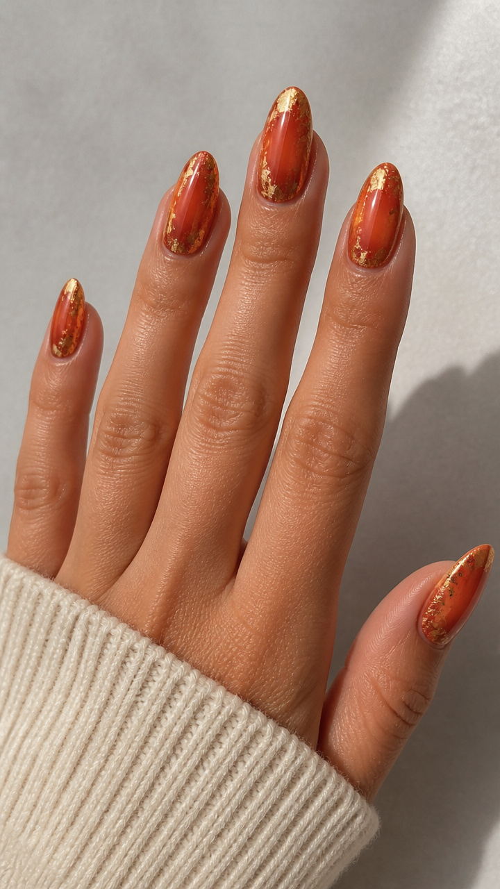 Burnt Orange Gradient with Gold Leaf Accents