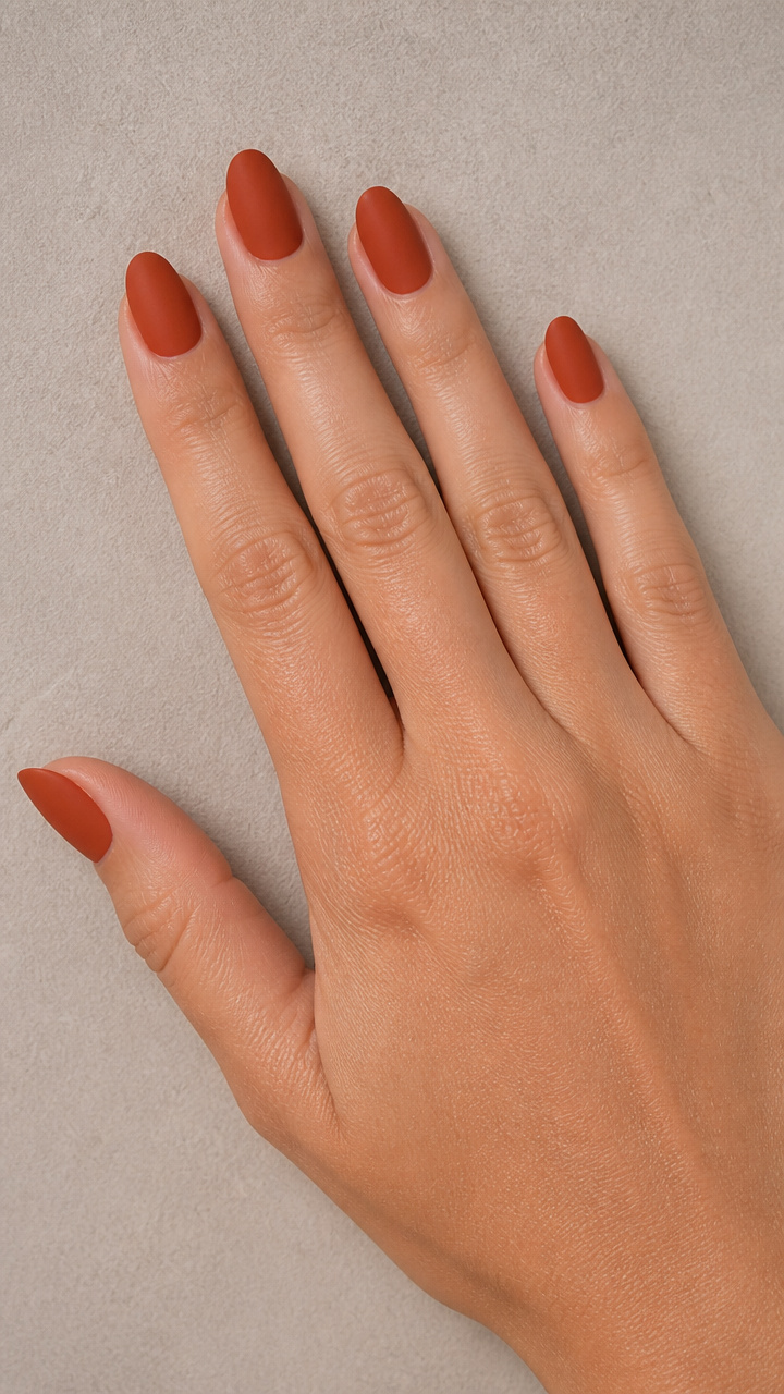 Burnt Orange Matte Top Coat over Nude Base