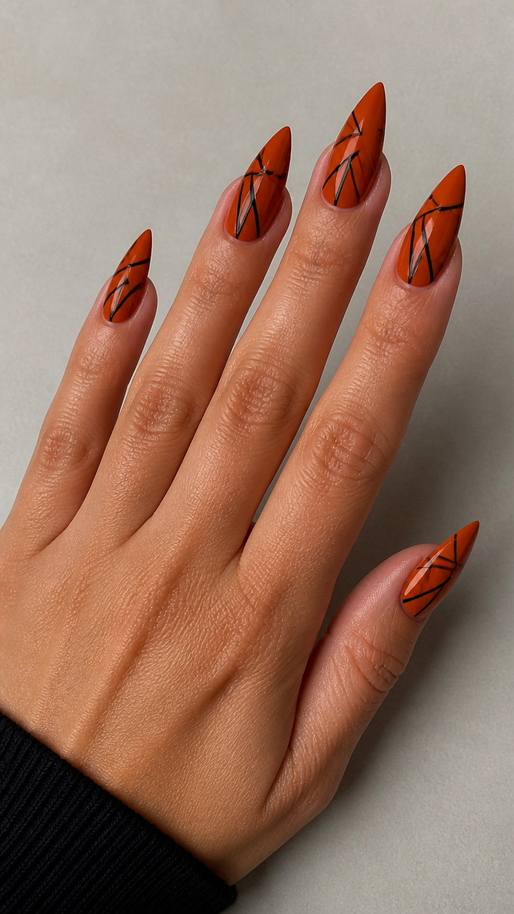 Burnt Orange Stiletto with Black Geometric Lines