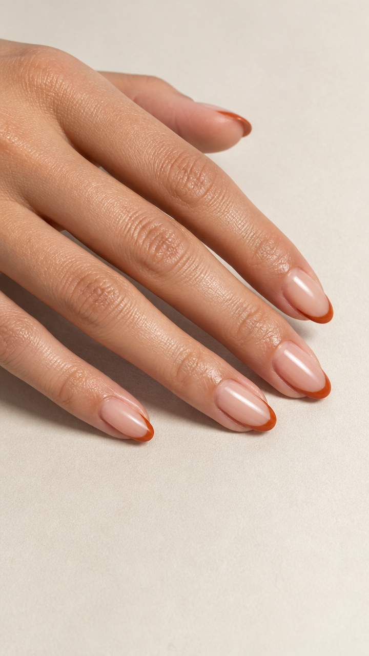 Burnt Orange Tinted French Tips on Natural Nails