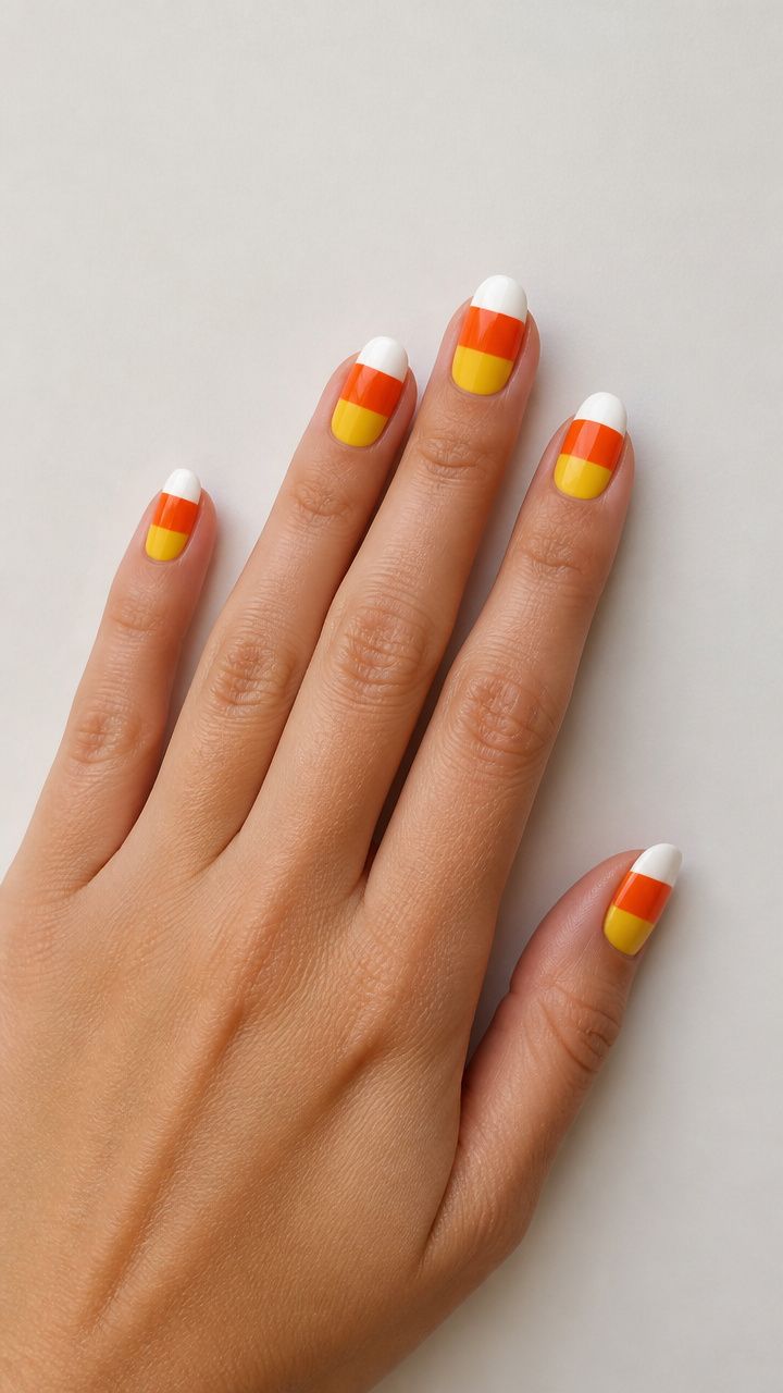 Candy Corn Tri-Color Block Nails
