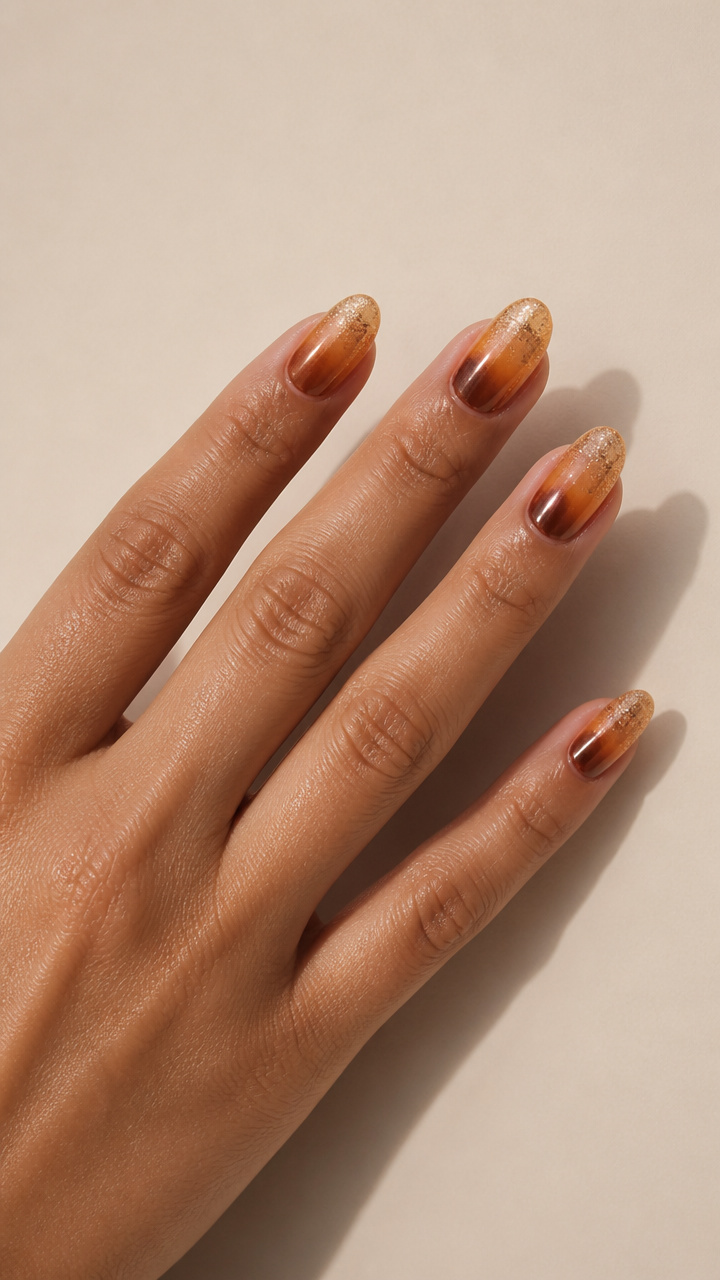 Caramel Chrome Ombré with Amber Glitter Fade