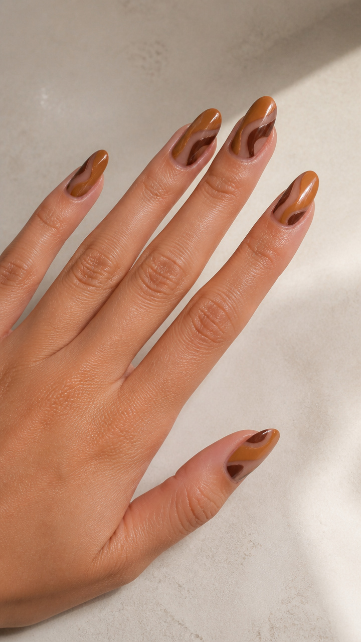 Caramel Swirls with Mocha Negative Space Cutouts