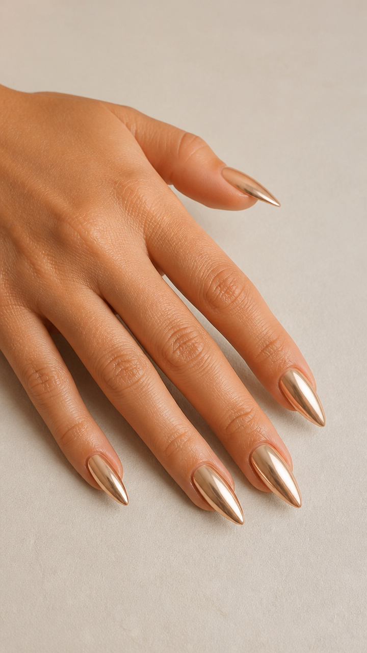 Champagne Gold Chrome Stiletto Tips