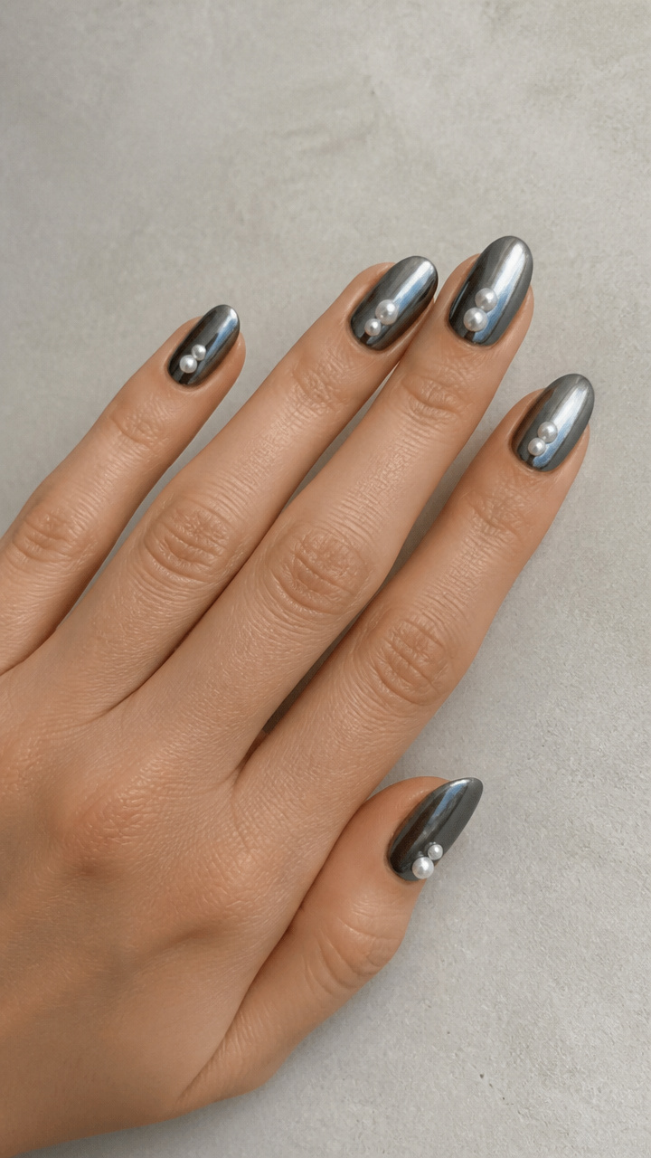 Charcoal Grey Chrome with Pearl Embellishments