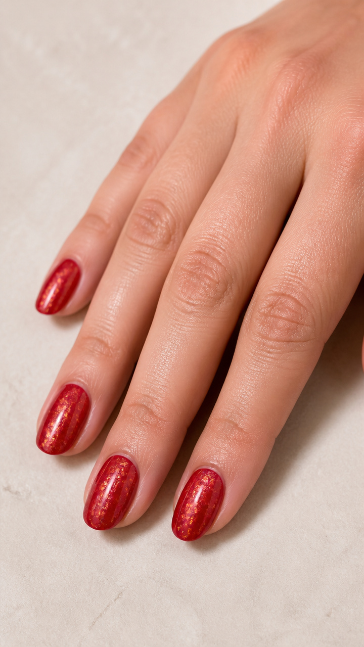 Cherry Red Base with Holographic Flake Overlay