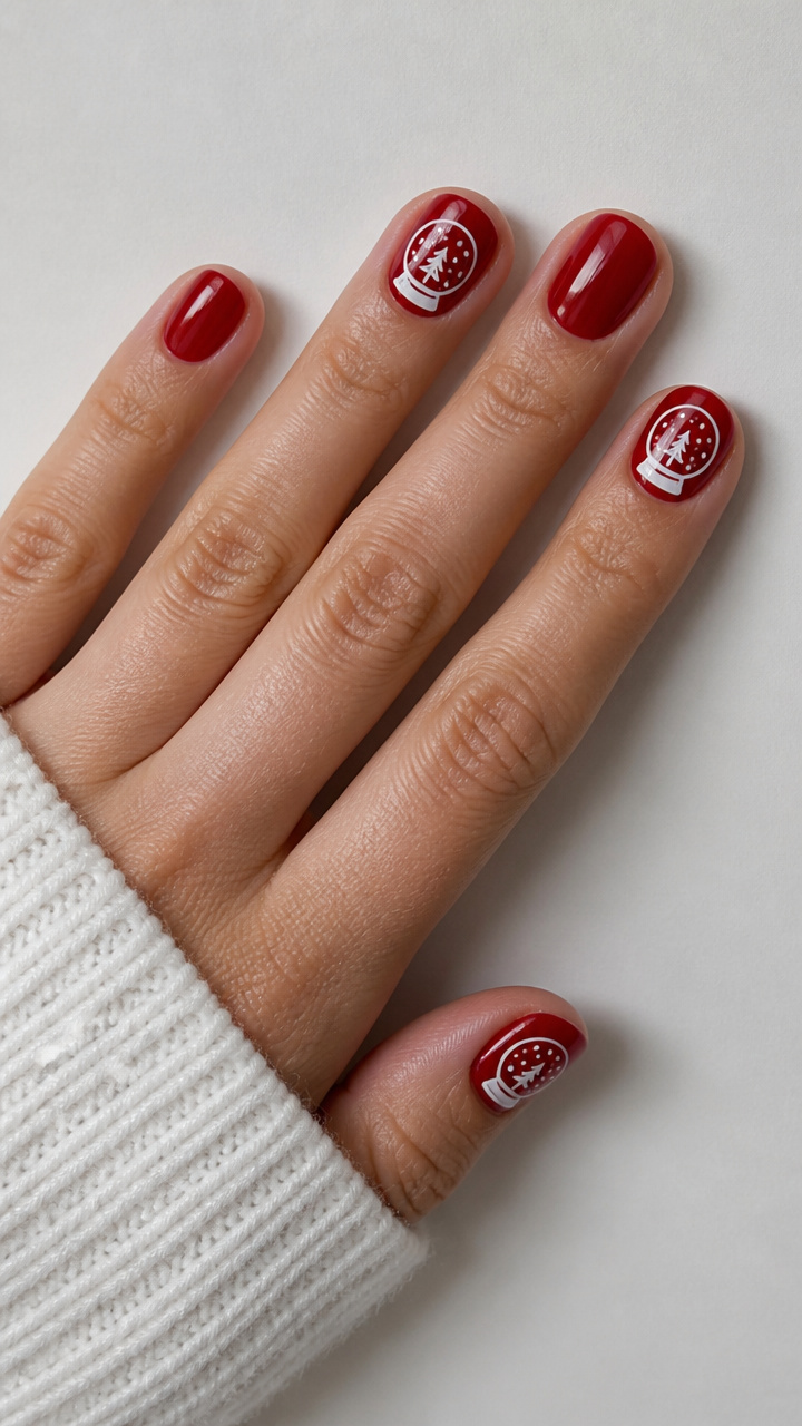 Cherry Red Base with White Snow Globe Accents