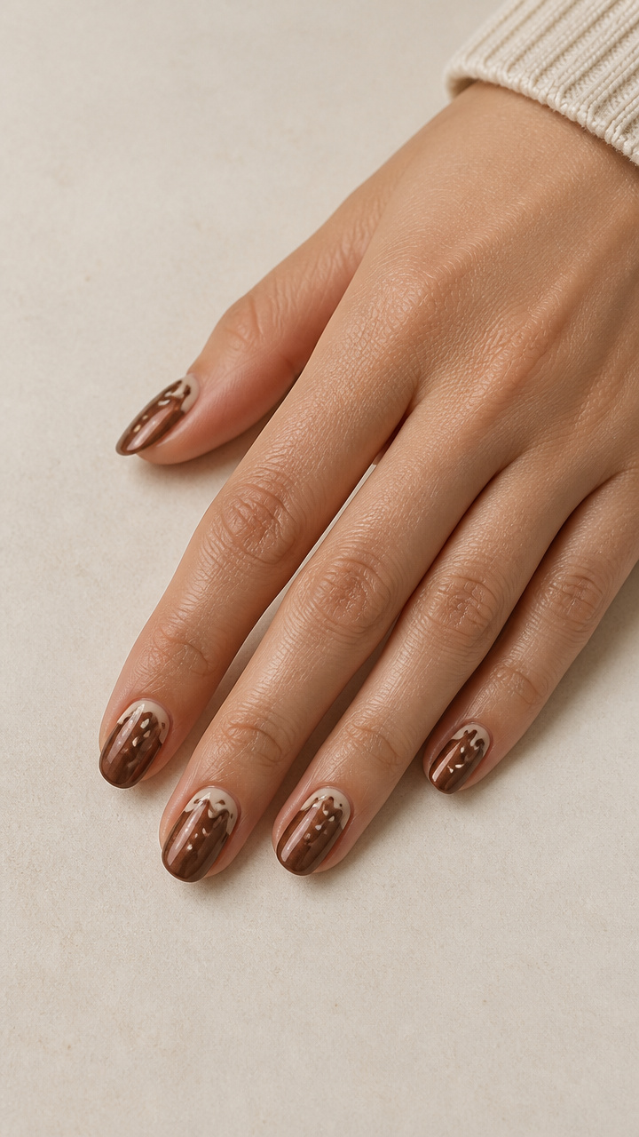 Chocolate Glazed Donut Chrome Nails
