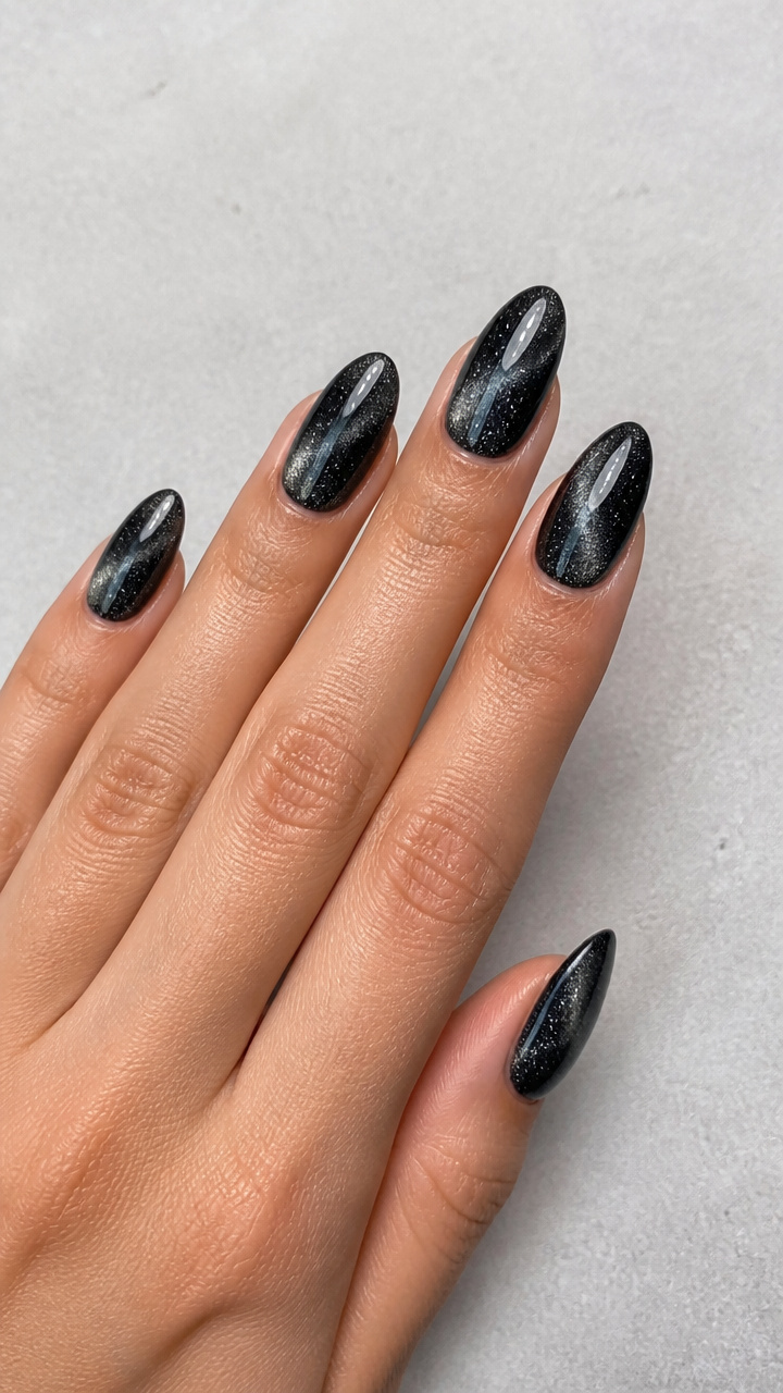 Chrome Black Cat Eyes with Glitter Accents