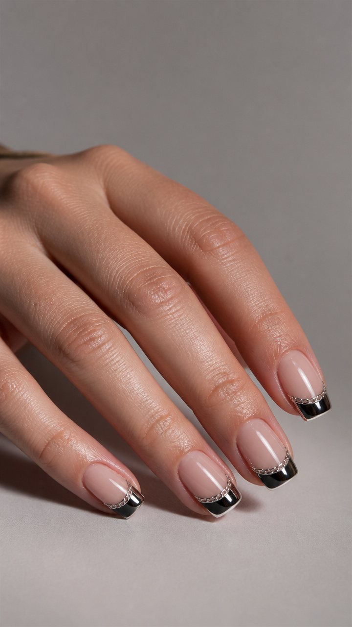 Chrome Black Mirror Tips with Silver Chain Detail
