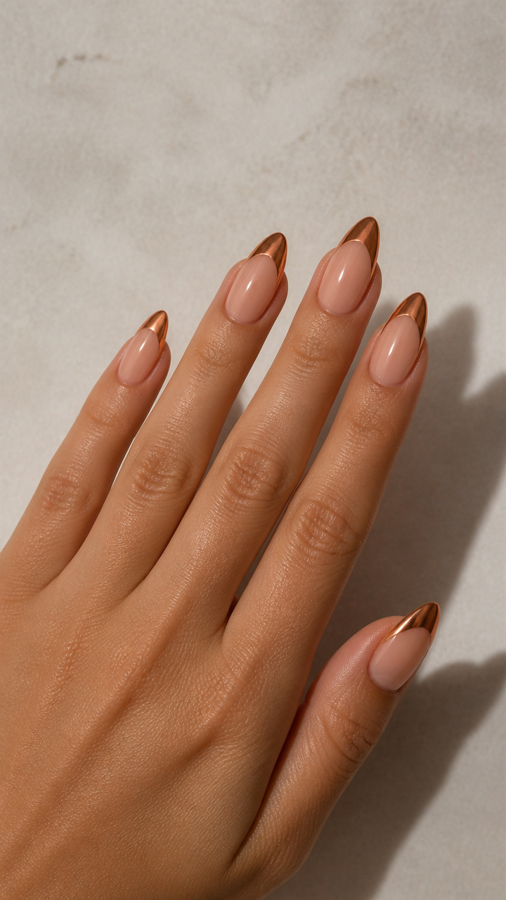 Chrome Copper French Tips on Almond Shape