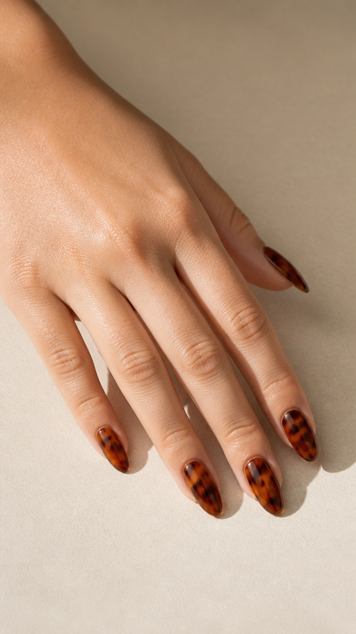 Classic Amber Tortoiseshell on Almond Nails