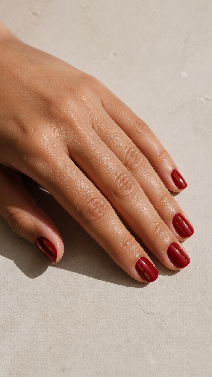 Classic Apple Red with Subtle Gold Micro-Foil Lines