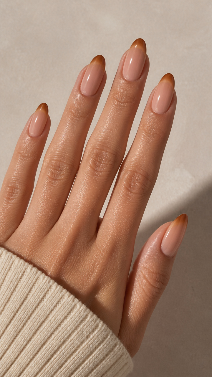 Classic Caramel Ombré French on Almond Nails