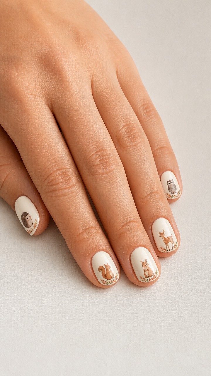 Classic Creamy White with Autumn Woodland Creatures