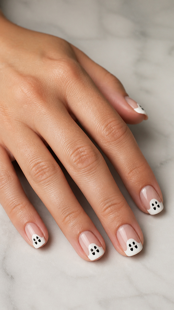 Classic French Tips Transformed into Ghost Faces