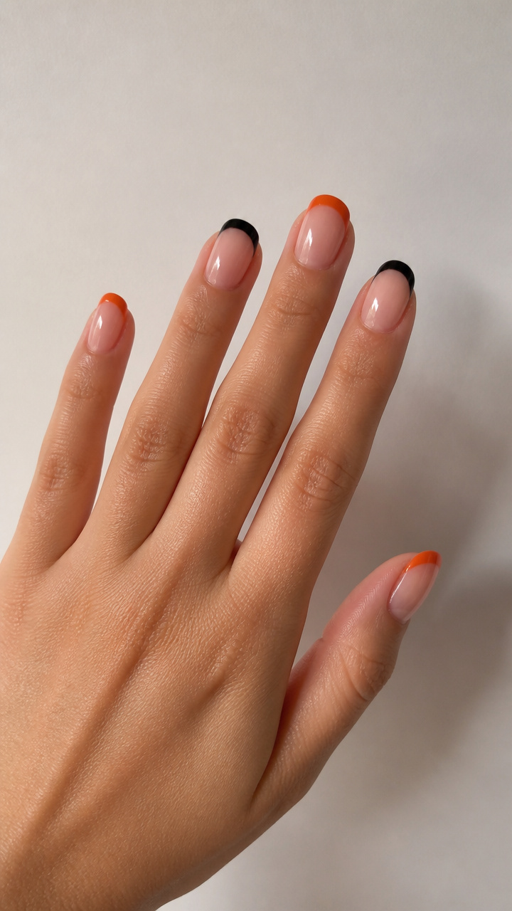 Classic Orange and Black French Tips