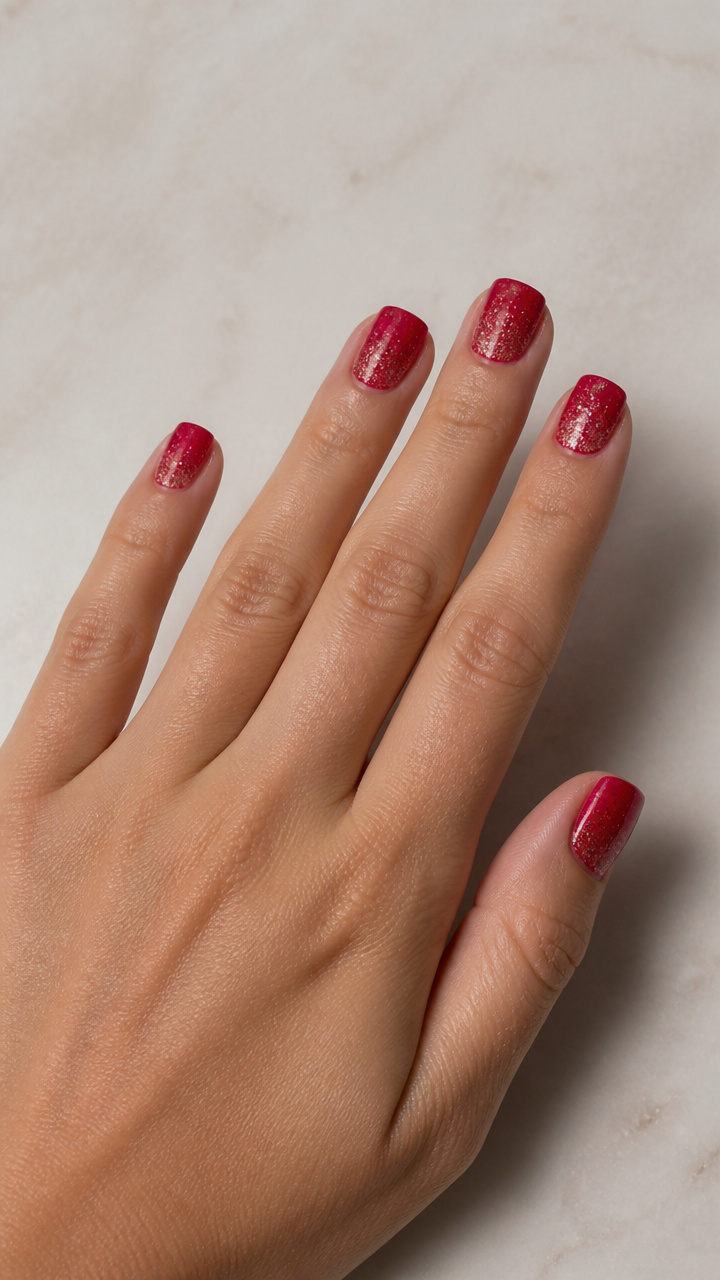 Classic Red Glitter Gradient on Square Tips