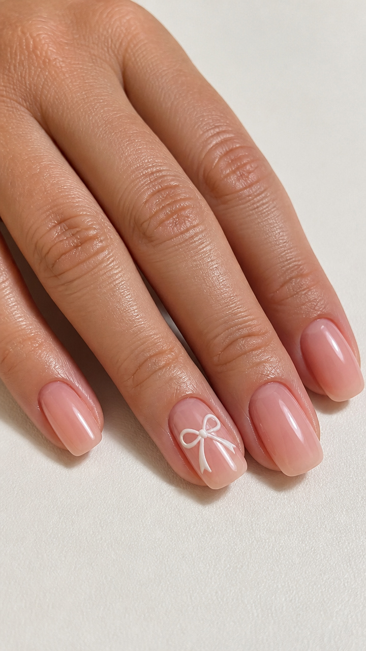 Classic White Bow on a Sheer Pink Base