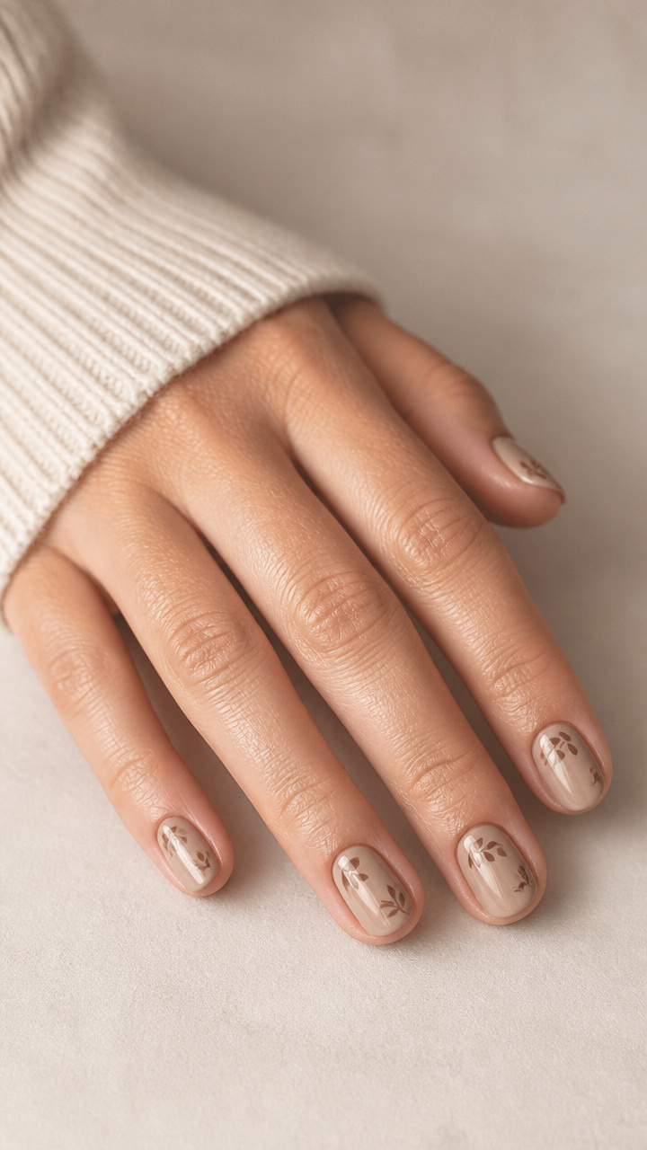 Cozy Cashmere Beige with Minimalist Leaf Stamps