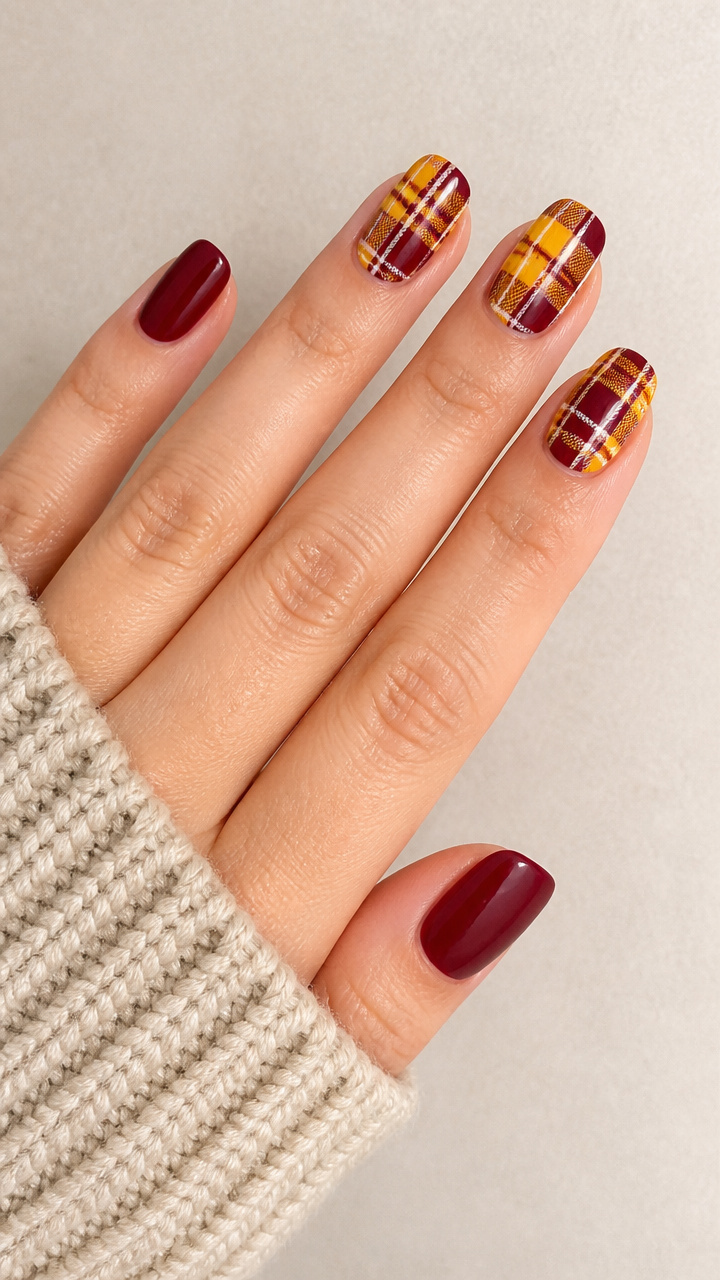 Cozy Plaid Pattern in Cranberry and Mustard Yellow