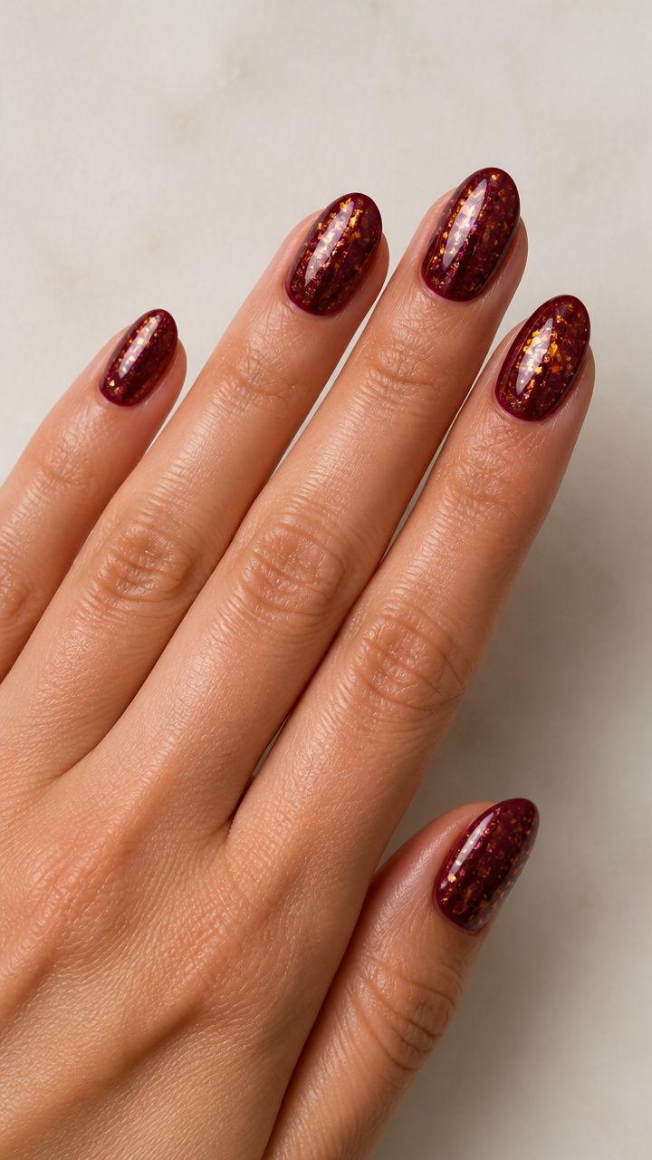 Cranberry and Gold Holographic Flakies Overlay