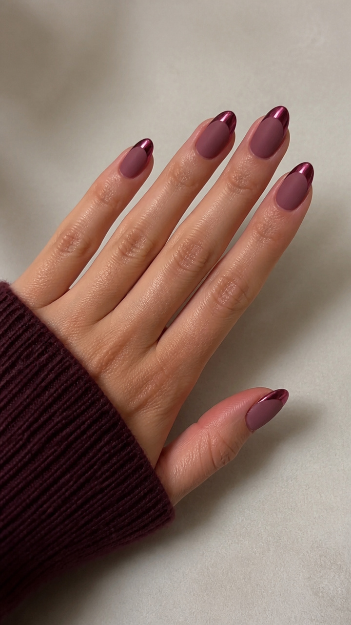 Cranberry Chrome French Tips with Matte Base