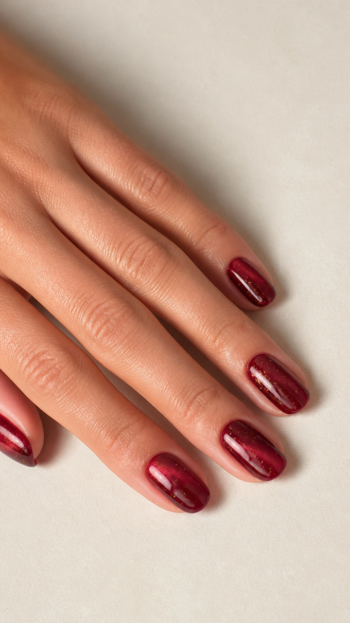 Cranberry Glazed Donut Nails with Gold Dust