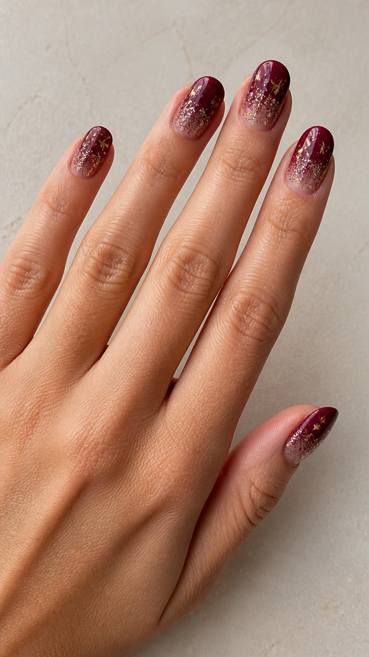 Cranberry Glitter Gradient with Gold Foil Stars